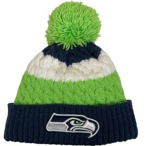 New Era Seattle Seahawks NFL Youth Knit Beanie Pom Pom Hat Fleece Lining‎ Green